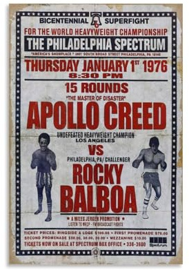 Duboueu Póster de película vintage Rocky Balboa Vs Apollon película cubierta para habitaciones, arte de pared de lienzo estético, póster de decoración de dormitorio 30 x 45 cm (30 x 45 cm)