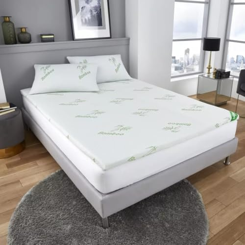 Bamboo Memory Foam Mattress Topper Anti-Bacterial Ultra Soft Comfy 2cm or 4cm Thick Mattress Topper Hypoallergenic Orthopaedic Support Bed Pad With a Removable Zip Cover (Double - 2cm Thickness)