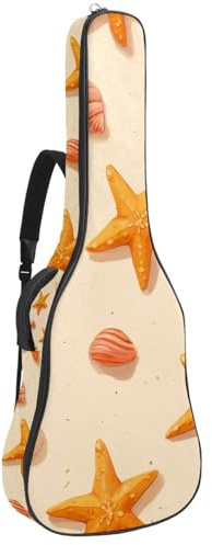 KengjuTesu 43 Zoll Akustikgitarre Softcase mit Rucksackgurt und 2 Taschen Shell Seestern Gelb Keine Polsterung Rucksack Wasserdicht Oxford Tuch Bassgitarre Gigbag für Konzertgitarre, Mehrfarbig 1