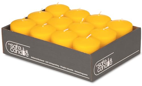 DecoLite 12er Pack Stumpenkerzen 80/60mm - Selbstverlöschend, Safe Candle, RAL Zertifiziert, 27 Stunden Brenndauer - 100% Made in Germany by Wenzel Kerzen (Zitrone)