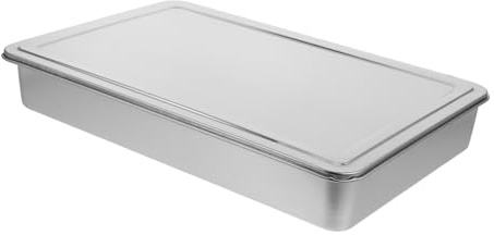 Mipcase Stainless Steel Baking Pan with Airtight Lid Rectangle Cake and Casserole Tray Thick Steel Construction for Even Baking Easy Clean Rounded Corners for Toaster Oven and Home Kitchen