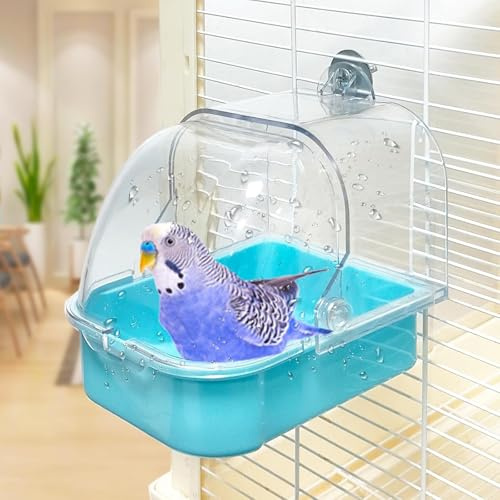 Gabbia da Bagno Per Uccelli, Bagno per Uccelli per Gabbia Pulizia Pulizia Gabbia Accessori multifunzione, per uccelli, pappagalli, vasca da bagno, doccia, gabbia per uccelli(Blue)