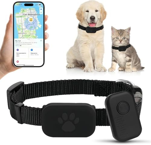 Kattspårarhalsband för husdjur, GPS-spårare i realtid ingen månadsavgift, inget SIM krävs, kompatibel med iOS/Android, global spårningsenhet för alla katter hundar och alla halsband (C)