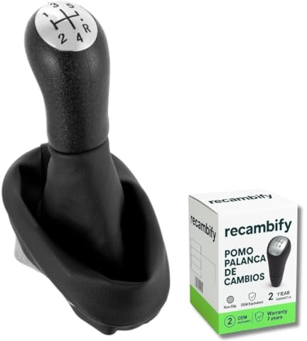 recambify | Pomo Palanca de Cambios 5 Velocidades Compatible con Renault Clio 2 y 3, Mégane 2, Scénic 2, Kangoo | Repuesto con Fuelle y Acabado Cromado