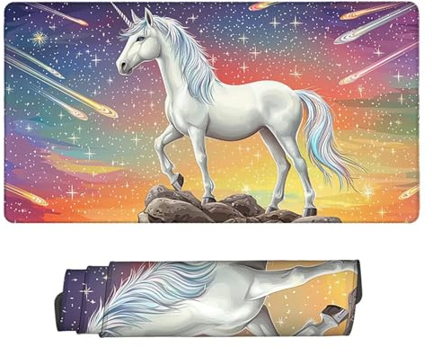 Gaming Mauspad XXL 900 x 400 mm Großer Erweiterter Mousepad Einhorn Schreibtischunterlage, Verbessert Präzision und Geschwindigkeit, Wasserdicht rutschfeste Gummibasis Gaming Zubehör Mauspad h-203