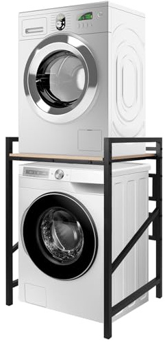 Victoam Over Washing Machine Storage Rack, Height Adjustable Laundry Organizer, Black Iron Frame, Anti-Slip Feet, 250kg Load Capacity, for Bathroom Balcony