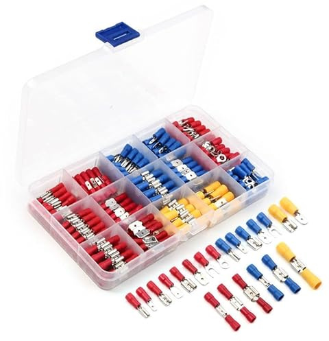 Capicorda Elettrici，Capicorda 720/480/280pcs Connettore per cavi isolati con connettore elettrico Crimp Spade a testa anello Forcella Set Anello Alettature Terminali rotolati Mix Kit(280PCS)