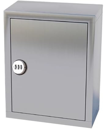 Mobiletto portaoggetti Mobile da Parete in Acciaio Inox con Serratura - Mobiletto Portadocumenti - Cassetta portautensili per aule, Ufficio, Palestra - Argento