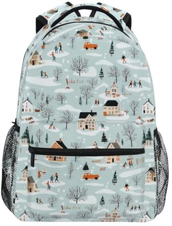 Winter-Ski-Haus-Baum-Muster, Kinder-Rucksack für Jungen, Mädchen, Studenten, große Rucksäcke für Grundschule, Schultertasche, Büchertasche