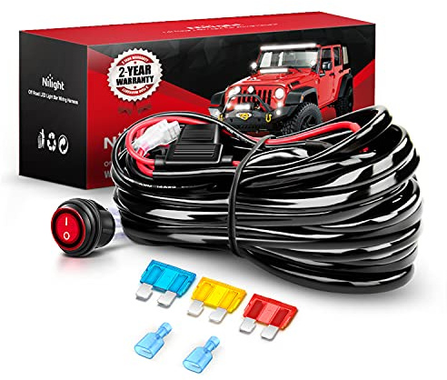 Nilight Wiring Harness Kit 14AWG Heavy Duty 12V On-Off Switch Power Relay Blade Fuse for Off Road LED Work Light Bar-ONE Lead