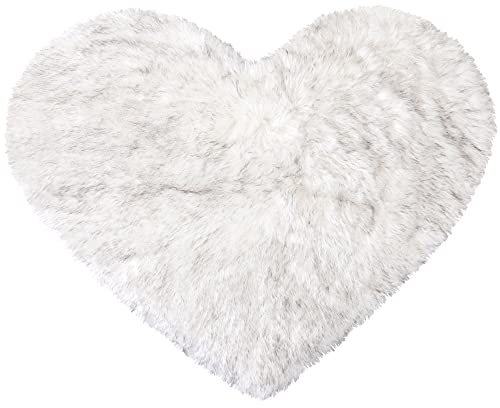 Sourcingmap, tappeto in finta pelliccia di pecora, 70 x 90 cm, a forma di cuore, in finta lana, antiscivolo, morbido, tappeto a pelo lungo, per camera da letto, pavimento, colore: bianco e nero