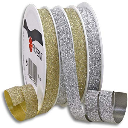 Glitter-Ringelband Poly Glitter 10mm x 14m pro Spule, Gold Silber