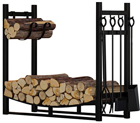 Fire Beauty Fireplace Log Rack with Kindling Holder and Firewood Storage - Includes 4 Tools (19.8)