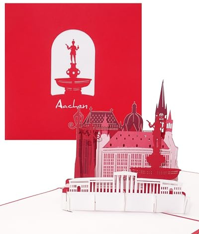 Pop Up Karte „Aachen - Skyline mit Aachener Dom“ 3D Grußkarte als Postkarte Reisegutschein, Geburtstagskarte & Souvenir