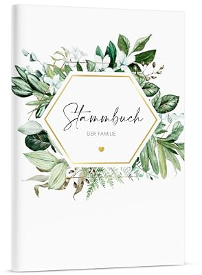 DeinWeddingshop Stammbuch der Familie - modernes Familienstammbuch - Hochzeit Standesamt - Hardcover 16x21cm - Greenery Aquarell
