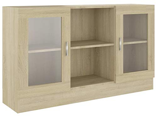 Tidyard Vitrinenschrank Wohnzimmerschrank Kommode Standvitrine Vitrine Sideboard Schrank Esszimmerschrank Sonoma-Eiche 120x30,5x70 cm Spanplatte