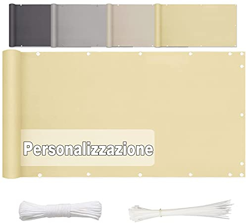 HaiTaoSy Copri Ringhiera Balcone, Telo Balcone Ringhiera in Poliestere, Impermeabile Opaco (424 Larghezze e Lunghezze) Frangivento Recinzione Copertura per Balcone Giardino, Beige