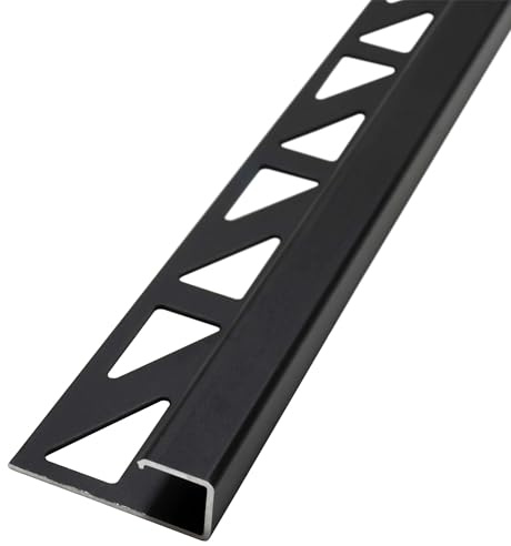 Dalsys Fliesenschiene Eckprofil 2,5m x 8mm Schwarz Alu | Quadratprofil, Aluminium eloxiert, für Fliesenverlegung an Wand und Boden, Fliesenschiene Zubehör