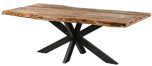 MASSIVMOEBEL24.DE FREEFORM 5 Tavolo da pranzo in legno di sheesham - sabbiato natur/gambe incrociate antracite matt 260x100