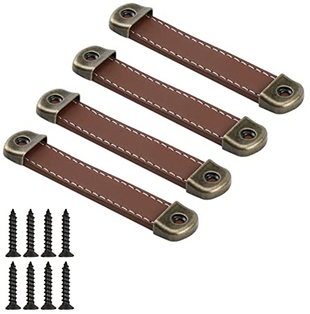 CONPHERON 4 Stk Antik Ledergriff Möbelgriff Schrankgriff Türgriff Retro Handgefertigter Leder Schubladengriff Kommode Zieht Knöpfe Möbel Küche Griffe 96mm