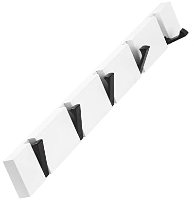 YunNasi Hakenleiste Holz Kleiderhaken Klappbar Garderobenleiste Wand Garderobenhaken mit 5 Faltbar Haken für Jacken Mäntel Schals Hüten Handtaschen（Weiß,5 Haken,42cm）