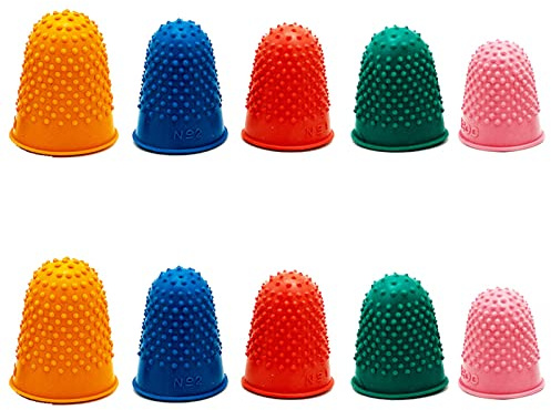 10 Pieces Rubber Finger Tips Office Rubber Thimbles Silicone Thimble Gripper Thick Reusable Finger Protector Fingertip with a Box for Money Counting Collating Writing Sorting in 5 Sizes and Colors