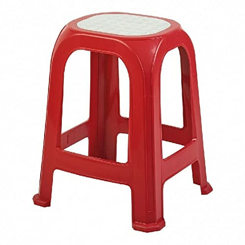 Large Tall Plastic Garden Stool Stackable Outdoor Indoor Chair Stool or Table (Red)