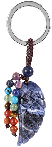 KYEYGWO 7 Chakra Stein Kristall Flügel Schlüsselanhänger | Unisex Schlüsselring Deko Heilsteine Engelsflügel Taschenanhänger Glücksbringer für Schlüsselband