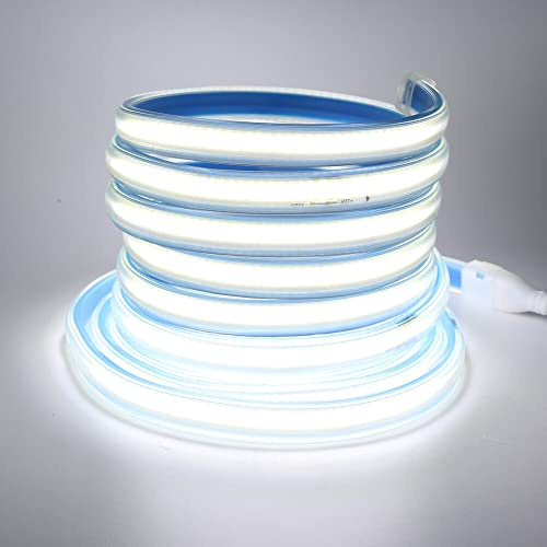 Wisada COB LED Streifen 15m,220V 280 LEDs/m FCOB LED Band CRI≥90, Wasserdichte Hohe Dichte Flexibler Superhell Weiß 6000K COB LED Lichtband mit Stecker für Schlafzimmer, Schrankbeleuchtung