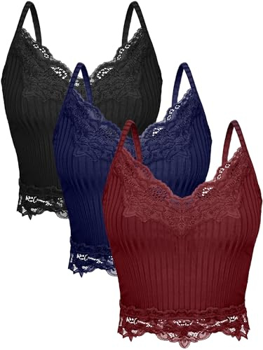 Bencailor Spetslinnen för kvinnor, camisole, spets, lappverk, croppad, toppar, grungestil, ribbstickad, stickade plagg, 3 st., Y2k, L