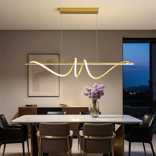 Mikeru Led Lineare Pendente, Lampadario Moderno A Spirale Da 45W 100CM Oro, 3000-6000k Dimmerabile Con Memoria, Altezza 150cm Regolabile, Luminosità Regolabile Dal 10% Al 100%.