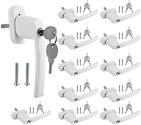Sonnewelt 12 Stück Fenstergriff Aluminium,Abschließbare Fenstergriffe,Sicherheits fenstergriff Fensterschloss Kindersicherung mit Schloss in Stiftlänge 35mm,Für Fenster Fenstergriffe Weiß