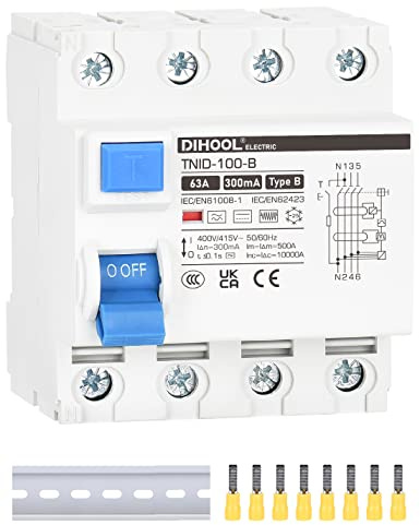 DIHOOL RCD Type B Disjoncteur de courant résiduel DIN Rail 4 pôles 63A 300mA