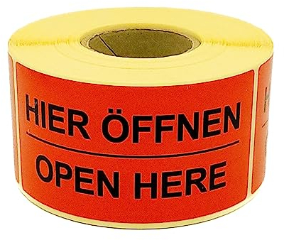MD Labels Warnetiketten auf rolle 100x50mm – 500 Stück- Hier öffnen - Open here -Versandaufkleber