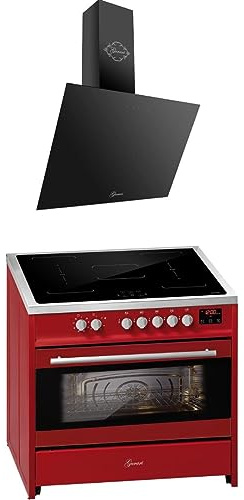 GURARI Induktionsspis E 913 R GCH 286 BL 9 Prime, range-kokare/elektrisk stående spis 90 cm FLEX induktionshäll + köksfläkt 90 cm, röd