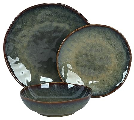 WeHome - Servizio di stoviglie 6 persone, 18 pezzi, piatti colorati in ceramica, piatti moderni, lavabili in lavastoviglie, adatti per forno a microonde (verde scuro)