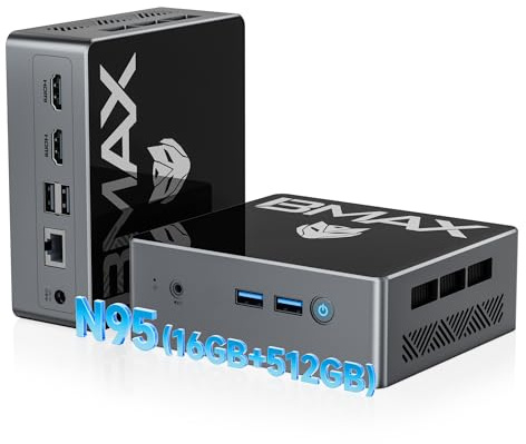 BMAX B4 Mini PC N95(hasta 3,4GHz) 16GB DDR4 RAM 512GB Smaller PC, HDMI 4K@60 3-Bildschirm-Display, geringer Stromverbrauch para Heimkino/Office Mini Gaming PC Gigabit Ethernet.