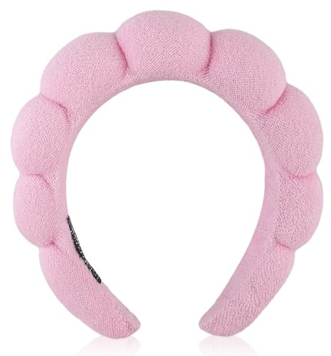 YUXIANLB Gesichtswaschstirnbänder, Frottee-Haarbänder, Make-up-Schwamm und Bubble Spa Stirnbänder (Rosa)