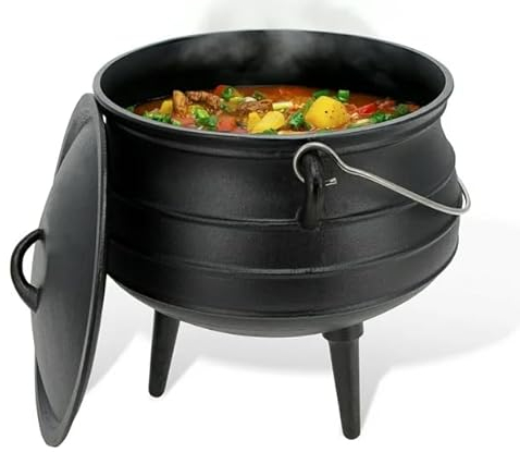 VG® Pre-Seasoned Cast Iron Cauldron Cooking Pot|8 Litre 27cm Diameter African Potjie Pot with Lid and 3 Legs for Even Heat Distribution | Premium Camping Cookware for Campfire, Coals, 27cm Height