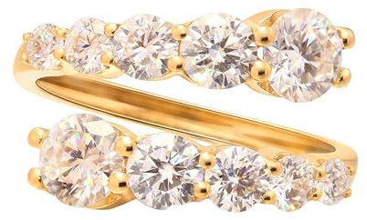 Whoiy Gold Ring Damen 585 Echt, Runder Schnitt Offene Band Moissanit Verlobungsringe Trauring Gelbgold 14K Ehering für Frauen Gr 53 (16.9)