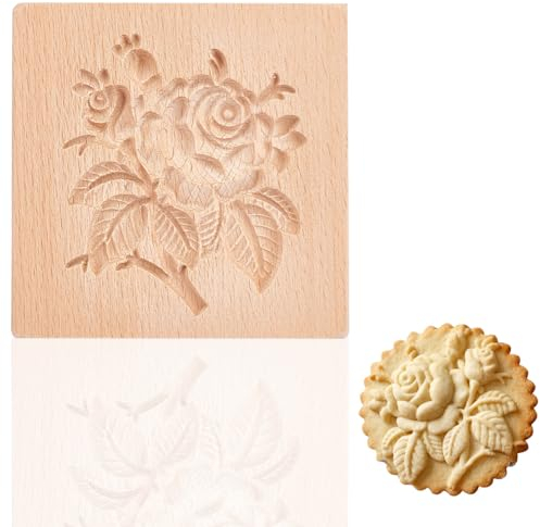 GOMAKERER 1pz Stampo per Biscotti A Forma di Fiore In Legno, Taglierina per Biscotti Da Cucina In Legno Stampi per Timbri per Biscotti 3D per Stampi per Timbri per Decorazioni In Legno Fai-Da-Te