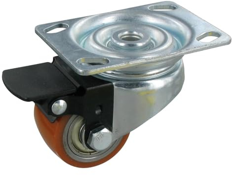 Rollentechnik Mini Schwerlast Lenkrolle mit Bremse Rad Polyurethan Rollpur® Ø35x27 mit Anschraubplatte Bauhöhe 52mm Tragfähigkeit 100 kg