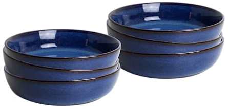 Artime - Lot de 6 Assiettes Creuses, Assiettes en Céramique Unies et Bleues, Vaisselle Chic, Contenance 900ml, Adapté Lave-Vaiselle et Micro-onde, Design Chaleureux