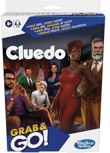 Cluedo Grab and Go-spel för barn från 8 år, bärbart spel för 3–6 spelare, resespel - Nordisk version