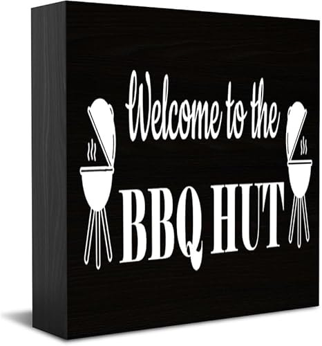 Wooden Box Sign Decorative Welcome To The Bbq Hut Wooden Box Sign 5 X 5 For Home, Farmhouse, Office, Kitchen, Bathroom Decor