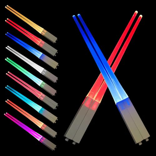 Golgner 2 Paar Leuchtende Essstäbchen mit 9 Farbmodi, Lightsaber Chopsticks, Lichtschwert Chopstick, LED Essstäbchen Wiederverwendbar Spülmaschinenfest, für Zuhause, Parteien, Sushi