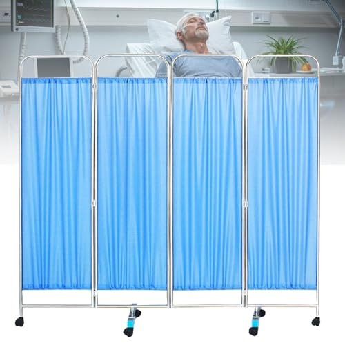Hydravex Rolling 4 Panel Medical Privacy Screen On Wheels, Adult Foldable Room Divider for Clinic/Ward/Exam Room, Bathroom Living Room Office, Space Saving