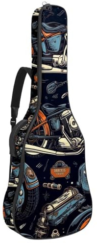 Gitarrentasche, 104 cm, doppelter verstellbarer Schultergurt, Akustikgitarre, Gigbag, Vintage-Motorrad, 35 Gitarrenkoffer, wasserdicht, Oxford-Stoff, dicker Schwamm, Vintage-Motorrad, 42.9x16.9x4.7