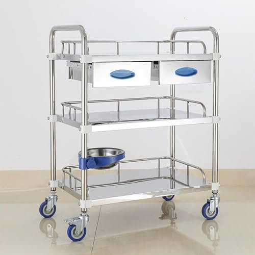 ENWYTE Metallwagen auf Rädern Lebensmittelwagen Küchenwagen aus Edelstahl mit 360° drehbaren Rädern feststellbarem ergonomischem Griff Labor-Rollwagen für Garage Küche Hotel Büro Lager(60X40X86cm)
