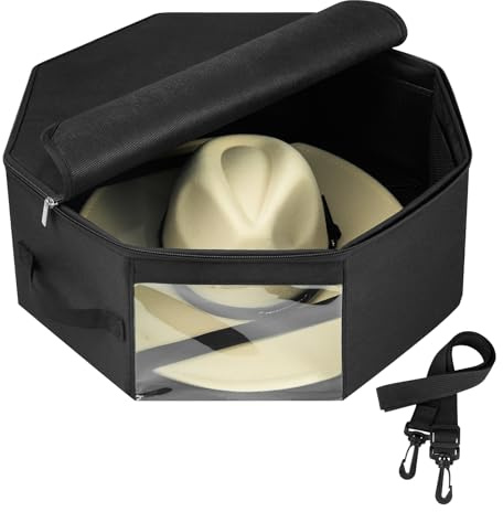 Bamneat Caja para Sombreros de Viaje y Almacenamiento, Funda a Prueba de Polvo para Sombreros de Vaquero, Panamá y Fedora, Color Negro